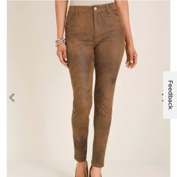 NWT Chico's Faux-Suede Worn Luggage Slim Pants - Picture 3 of 4